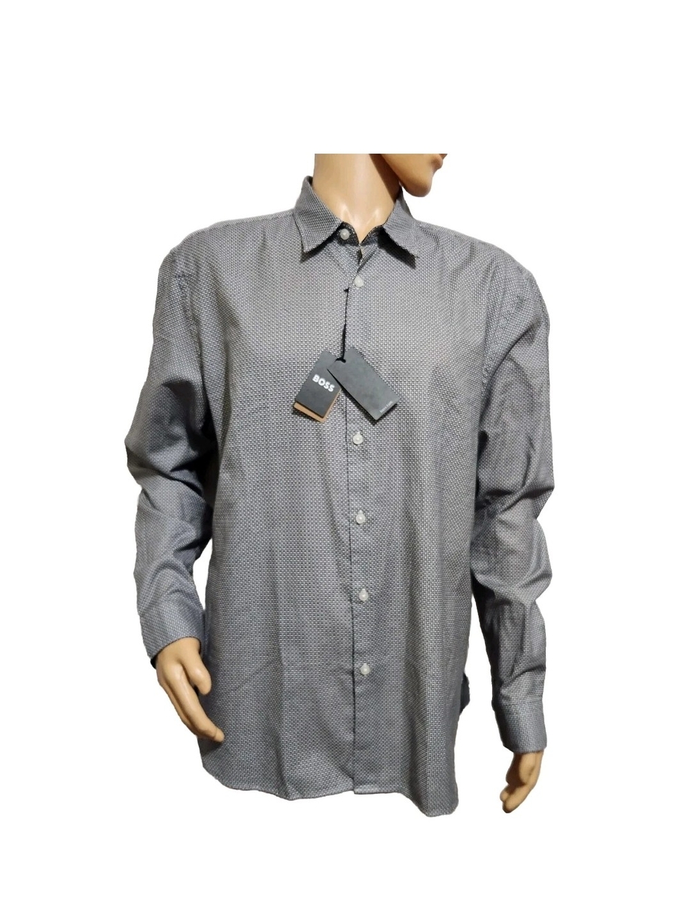 Hugo Boss Men's Size XL Regular Fit Long Sleeve Gray Black Cotton Shirt ---9